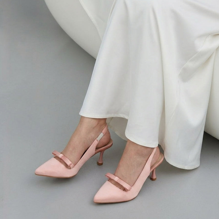 Satin Bow Slingback pointed toe heels for women in Pakistan
