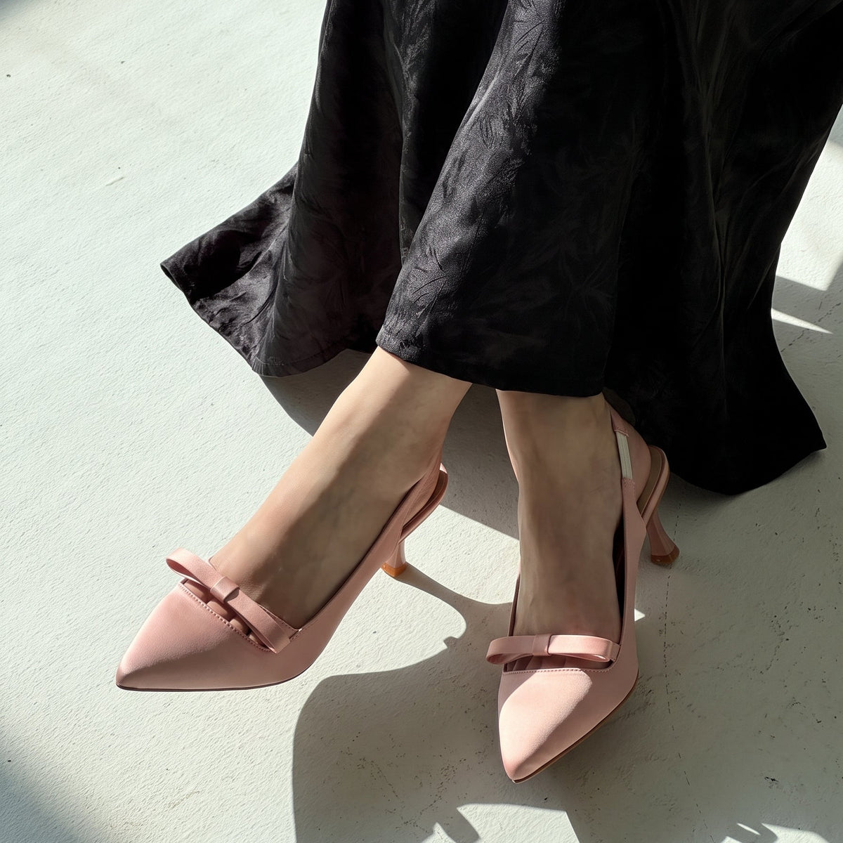 Satin Bow Slingback pointed toe heels for women in Pakistan