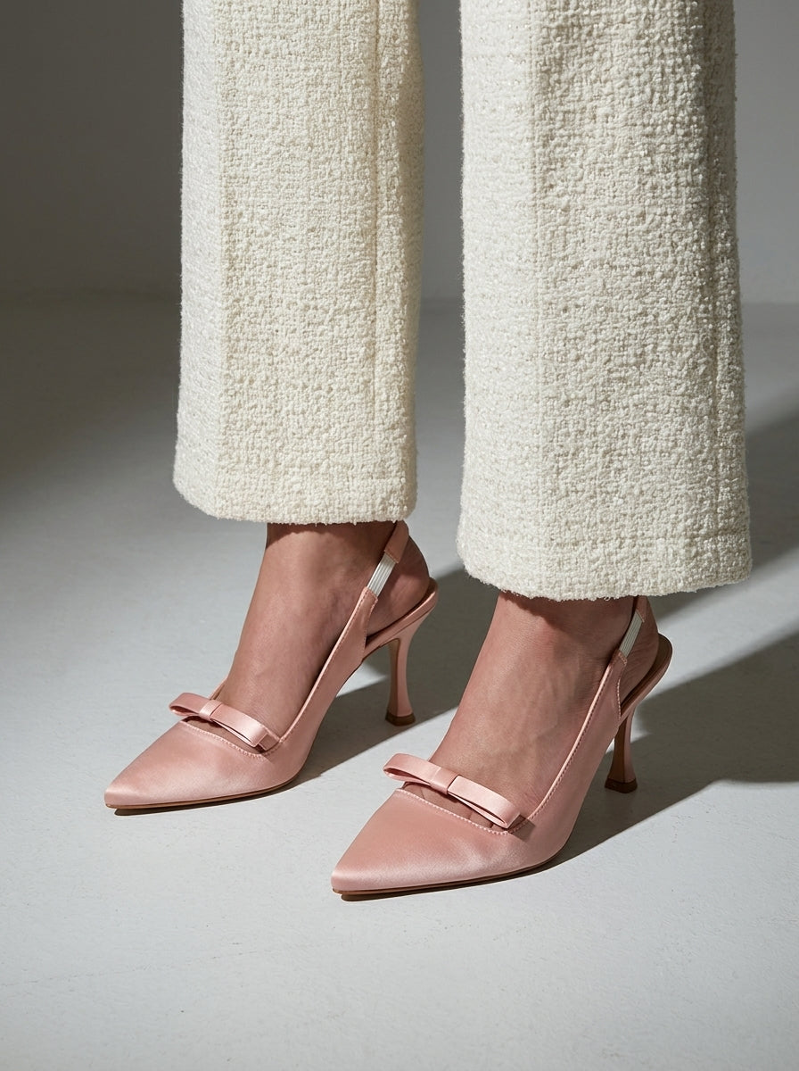 Satin Bow Slingback pointed toe heels for women in Pakistan