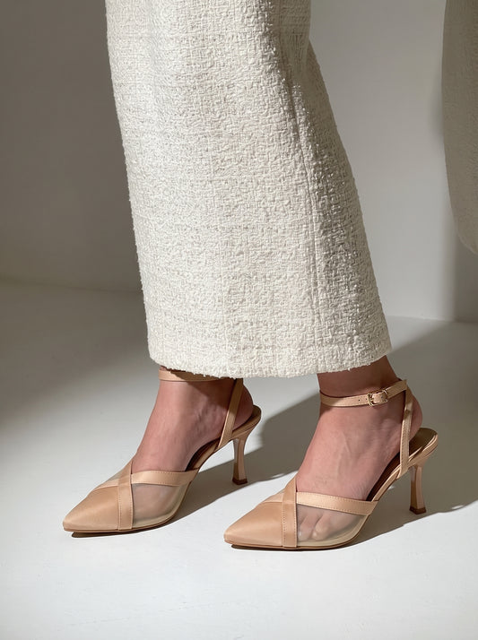 Crossline Mesh pointed toe heels for women in Pakistan with ankle strap
