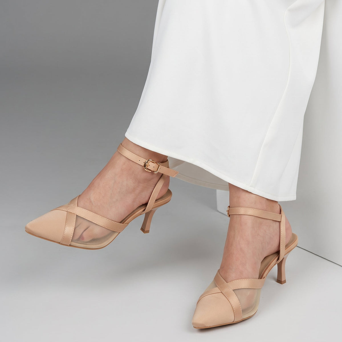 Crossline Mesh pointed toe heels for women in Pakistan with ankle strap