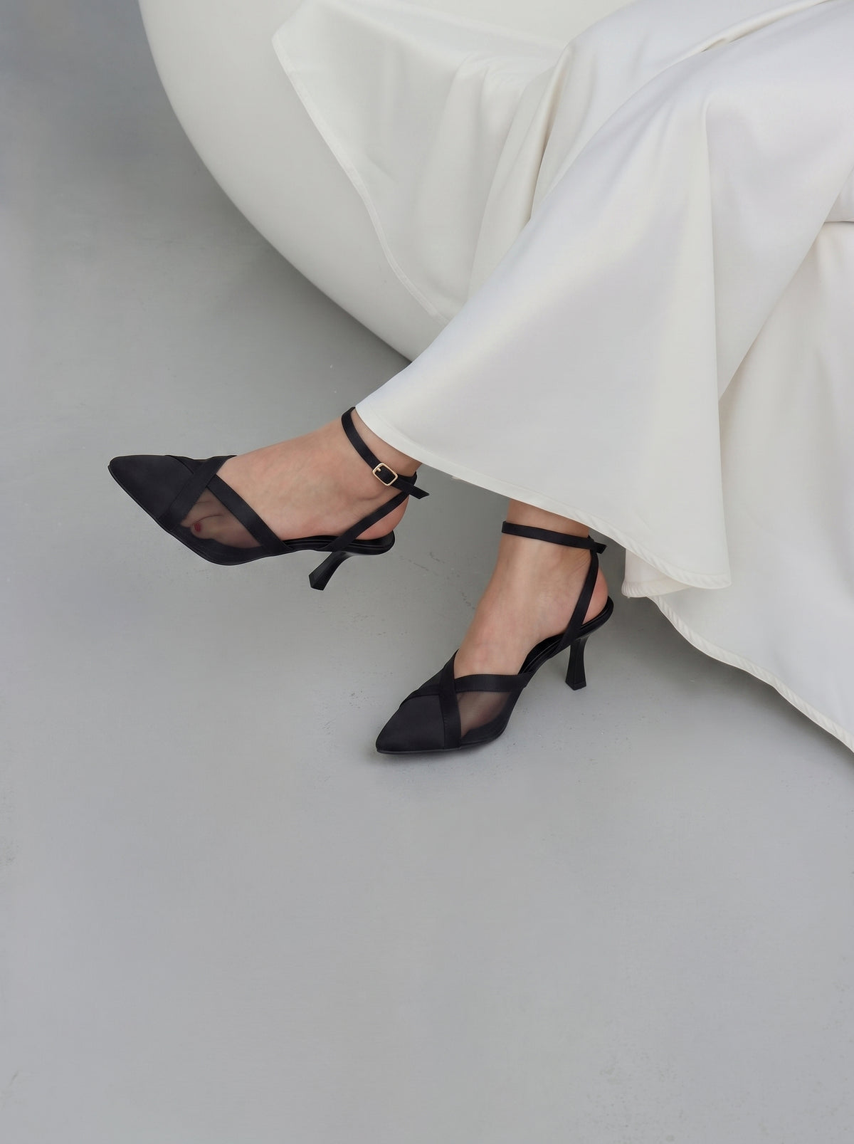 Crossline Mesh pointed toe heels for women in Pakistan with ankle strap