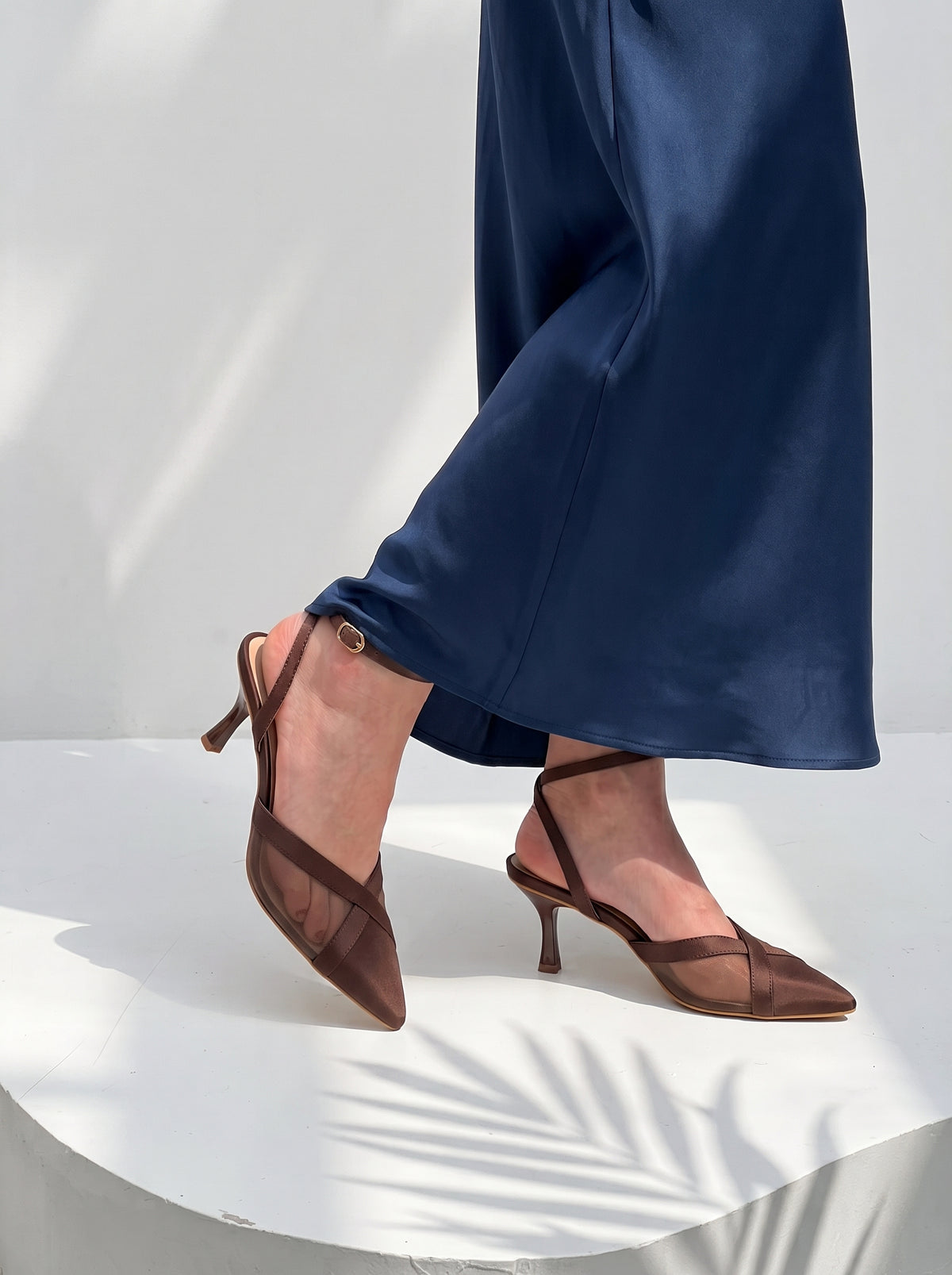 Crossline Mesh pointed toe heels for women in Pakistan with ankle strap