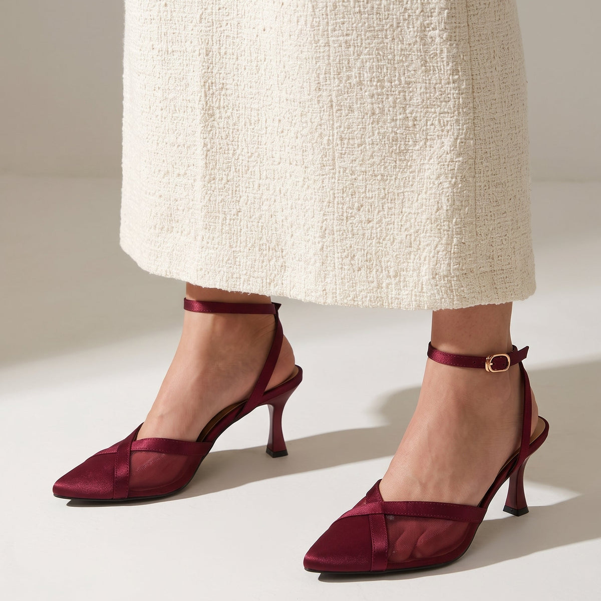 Crossline Mesh pointed toe heels for women in Pakistan with ankle strap