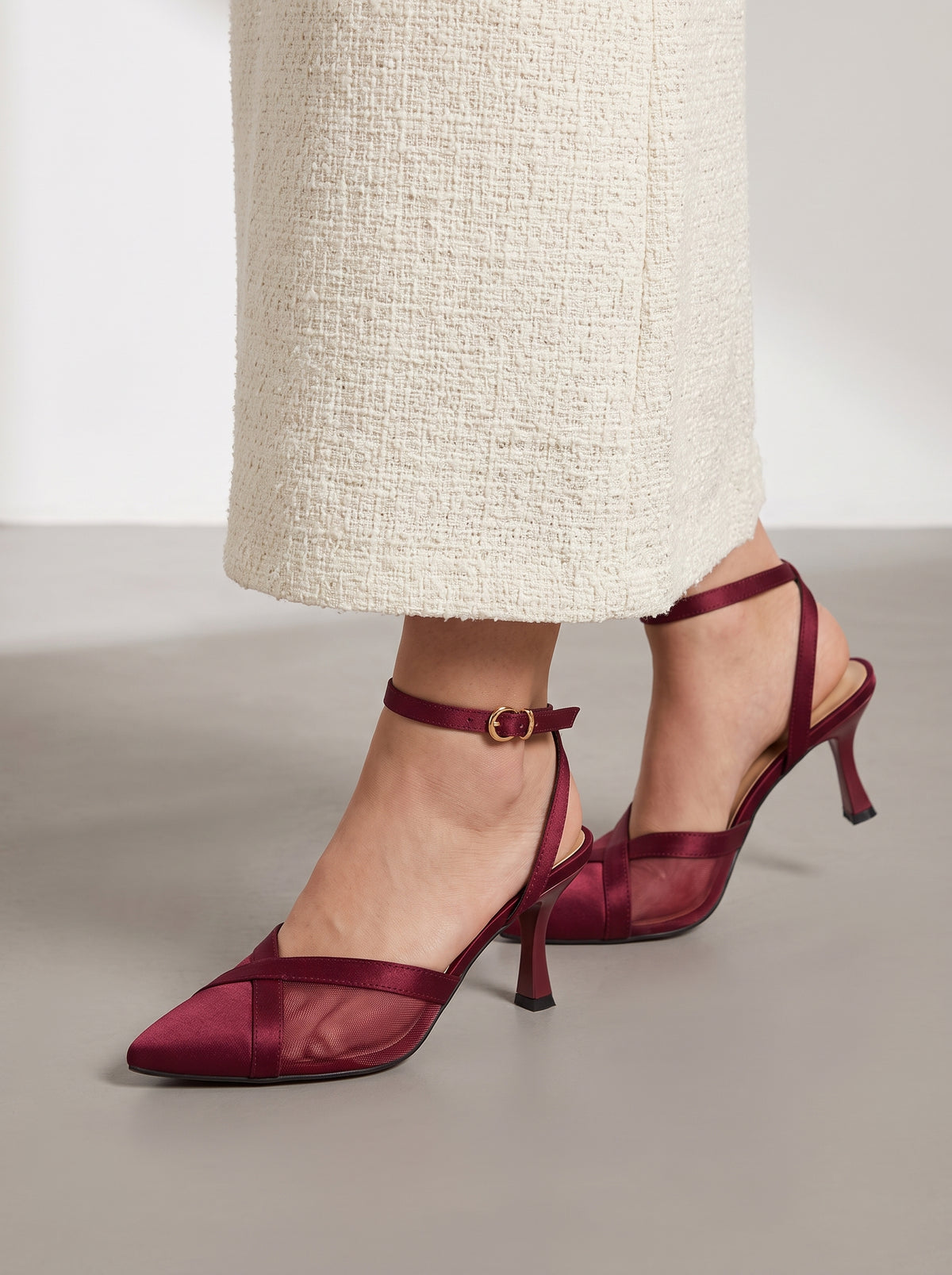 Crossline Mesh pointed toe heels for women in Pakistan with ankle strap