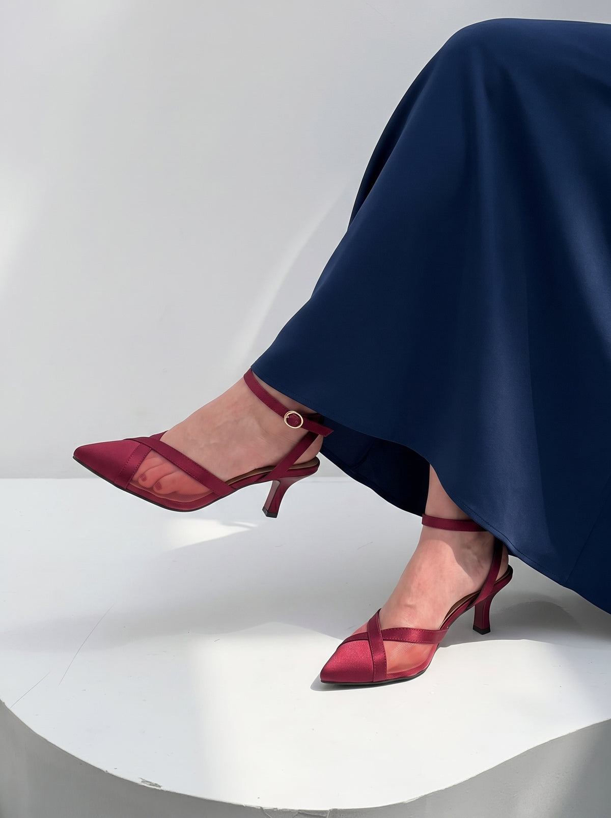 Crossline Mesh pointed toe heels for women in Pakistan with ankle strap