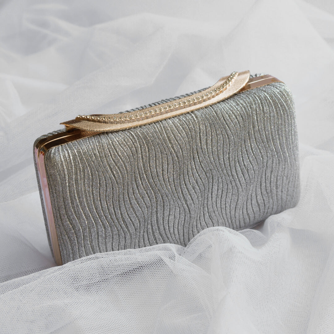 Pleated Luxe Clutch Silver